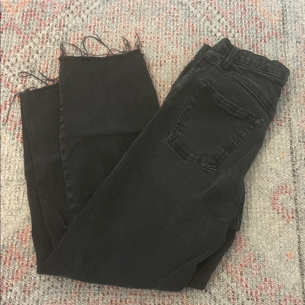 Wild Fable Black Highest Rise Straight Distressed Raw Hem Jeans 2